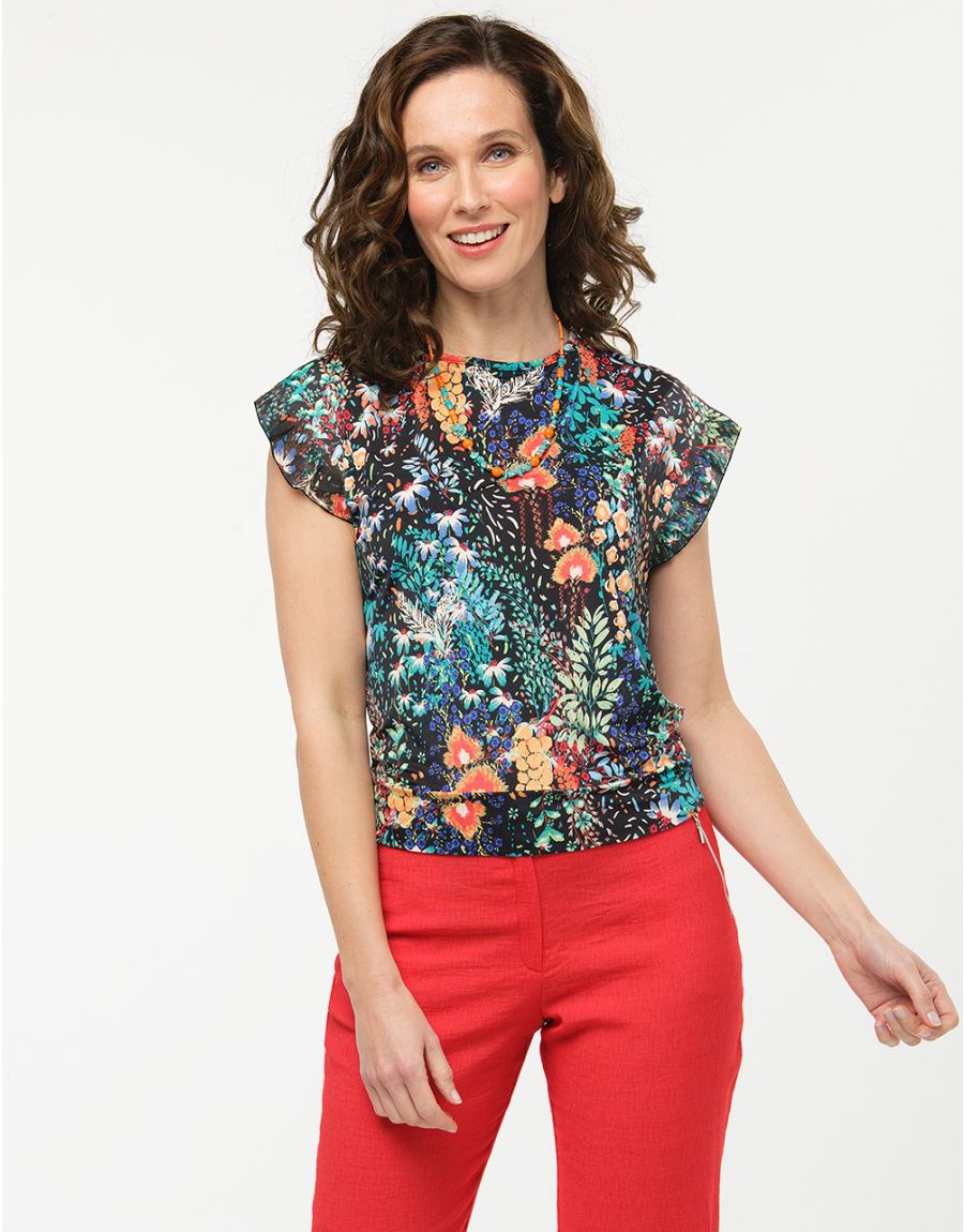 Top fluide noir fleuri