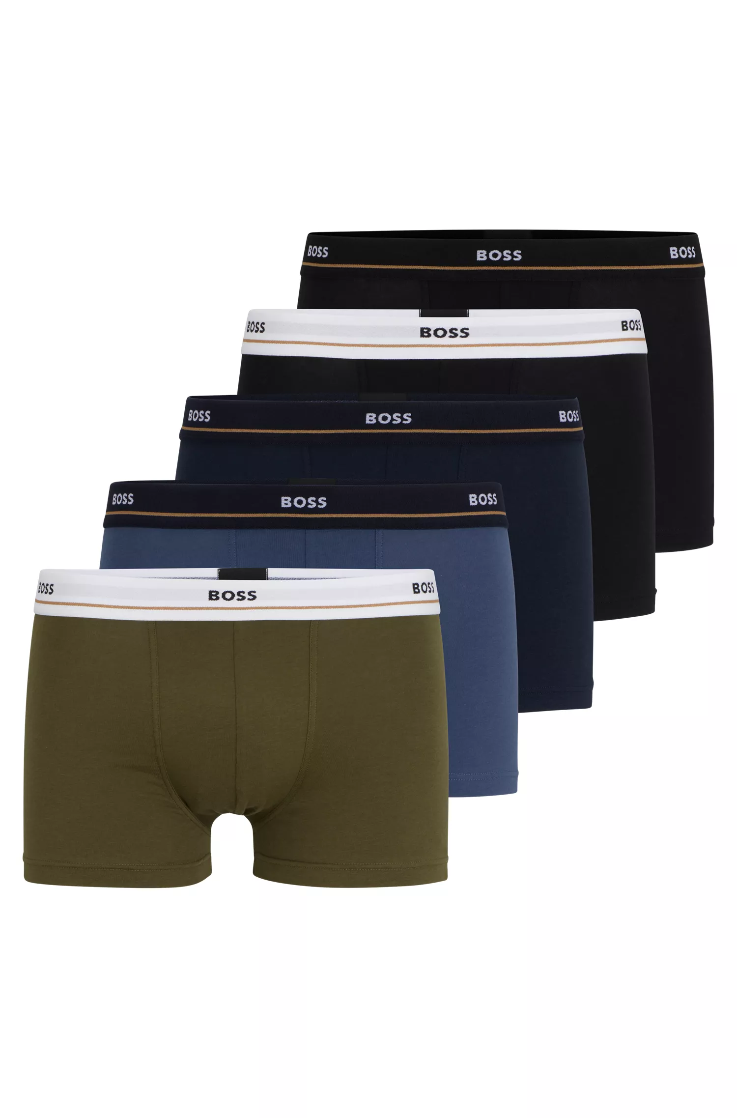 BOSS Black - Pacote com cinco cuecas boxer de algodão elástico com cós com logotipo.