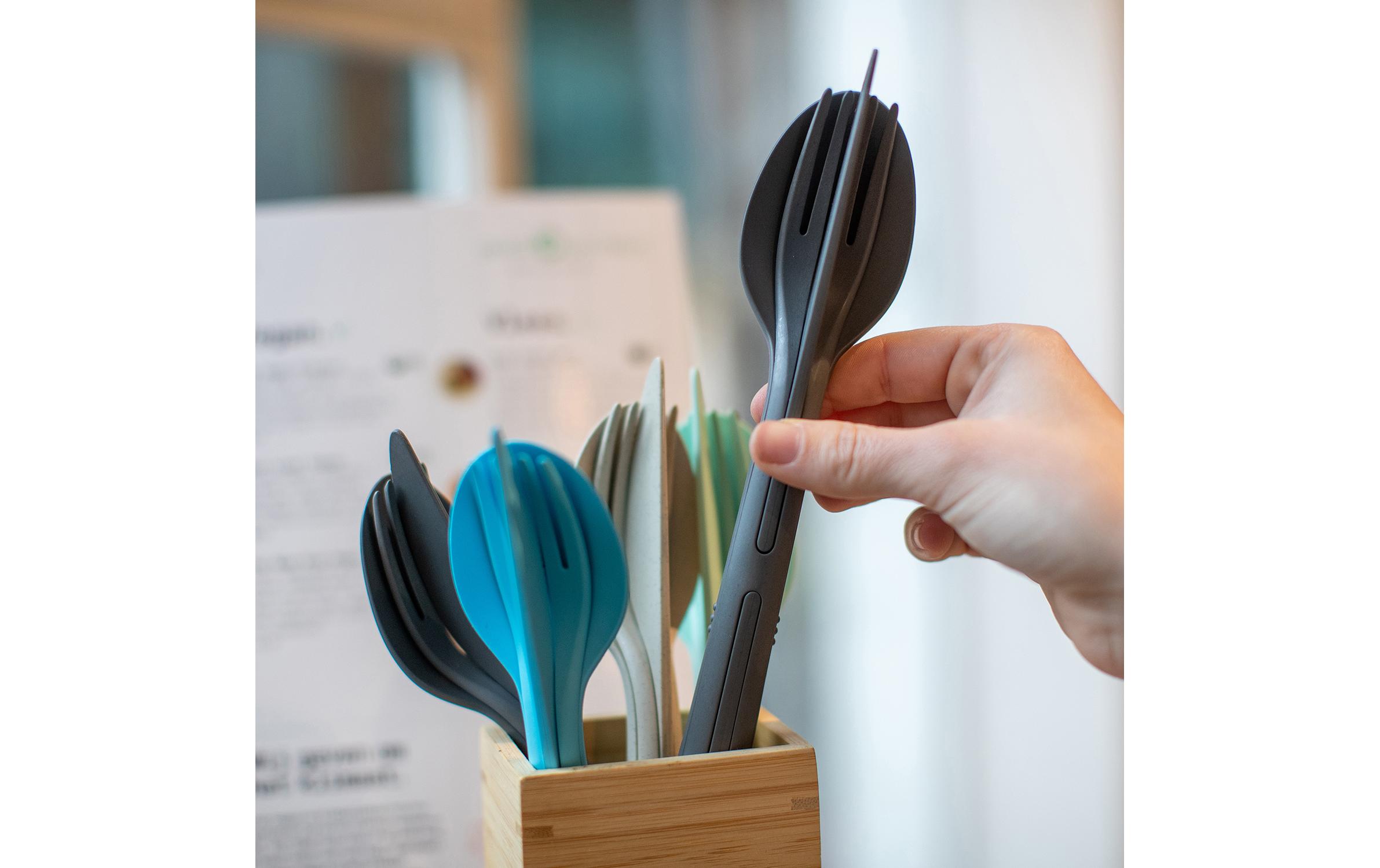 Besteck-Set to go Klikk 3-teilig, Ash GreyWiederverwendbares Reisebesteck aus hochwertigem Kunststoff