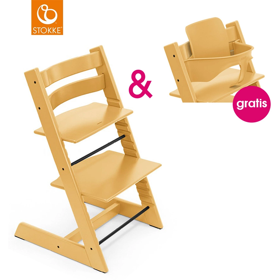 STOKKE® Tripp Trapp® Hochstuhl Buche Sunflower Yellow + gratis Baby Set Sunflower Yellow
