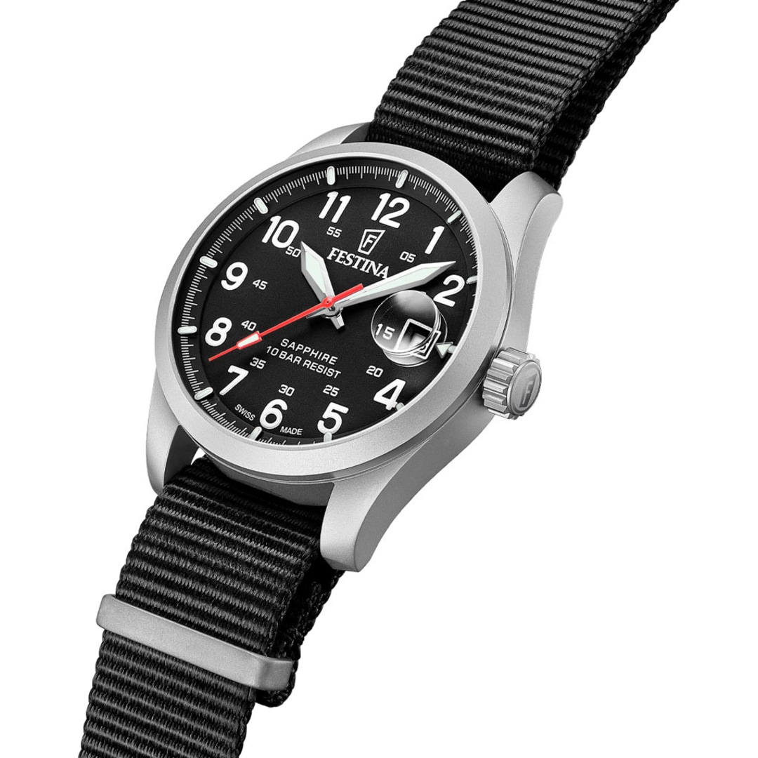 Festina Swiss Field Nato Date Schwarz