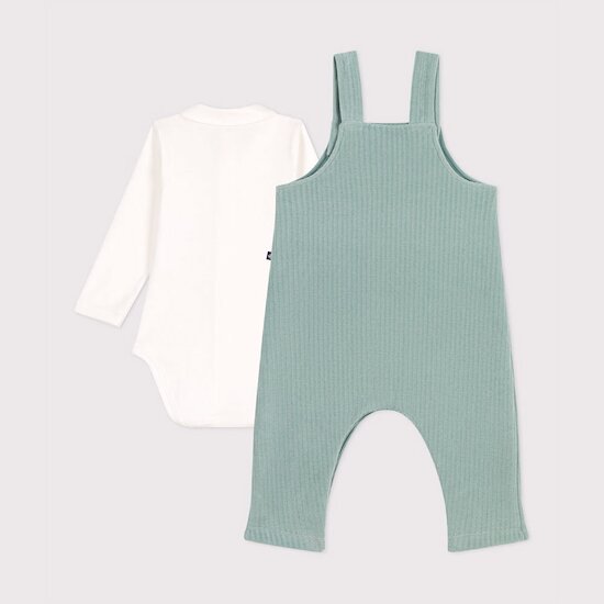 Ensemble naissance salopette et body brodé en coton   de               Petit Bateau