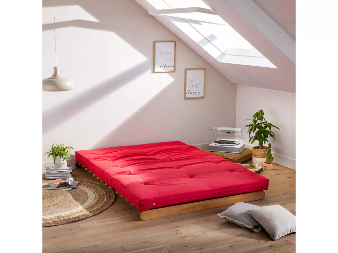 Matelas futon rouge en coton 90x190