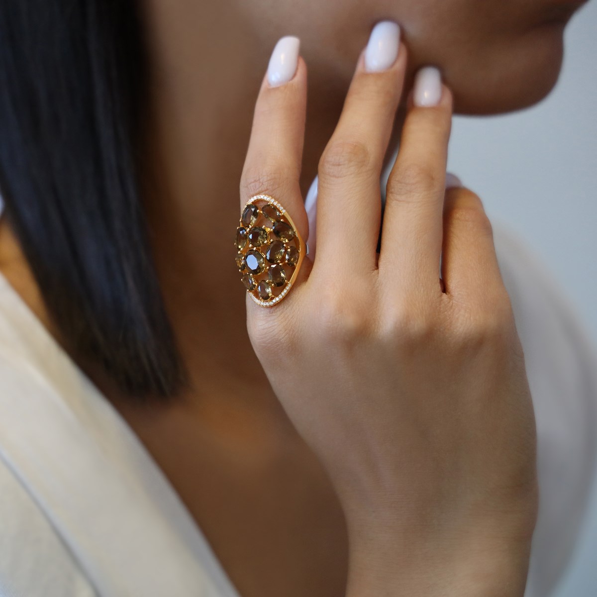 Bague Asymétrique Pierres Brune