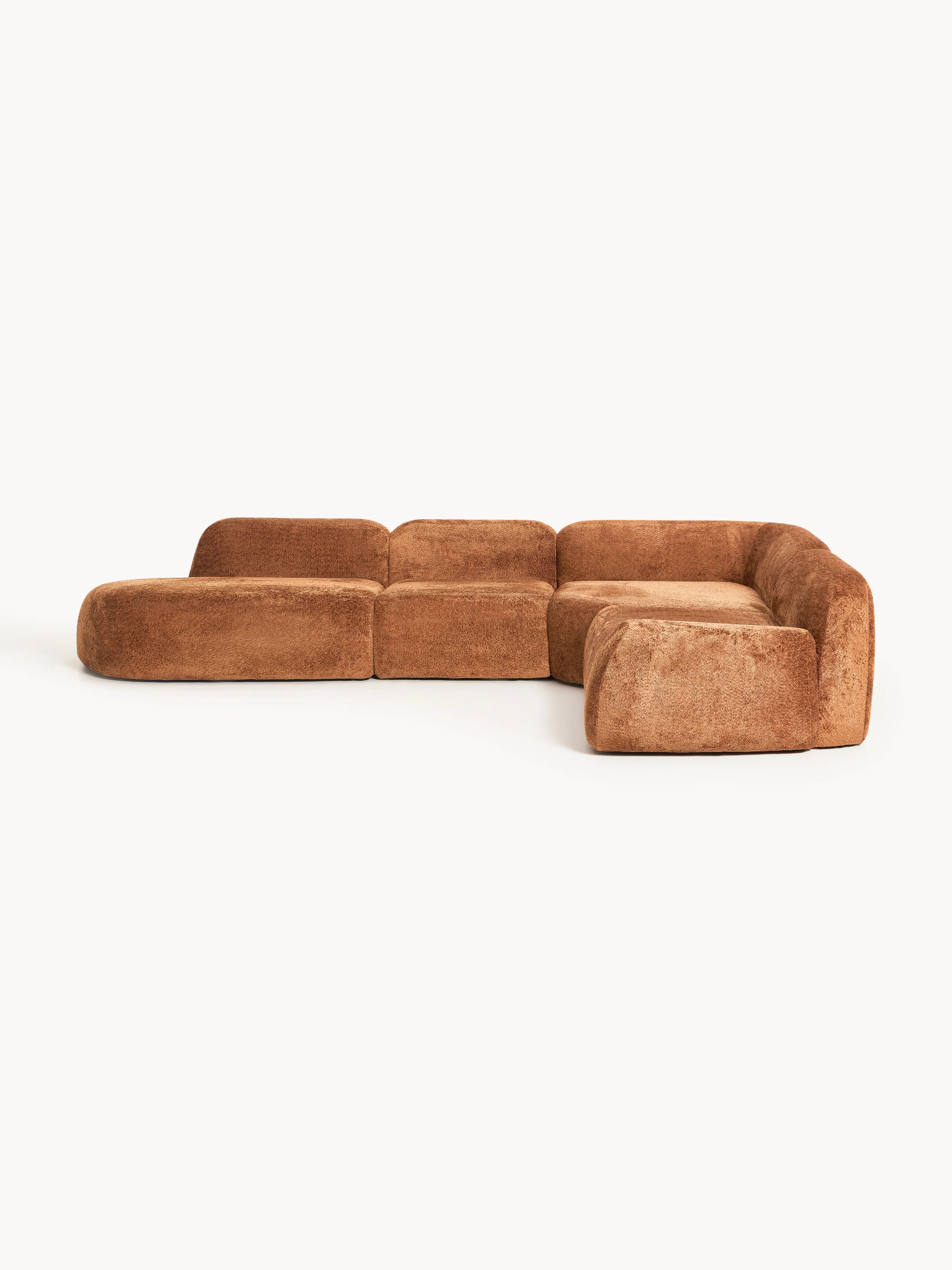 XL modulaire teddy bouclé hoekbank Wolke (4-zits) met chaise longue