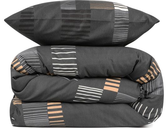 CONCEPT1 - Parure de lit housse de couette Trace 240x220cm + 2 taies 60x60 noir or blanc