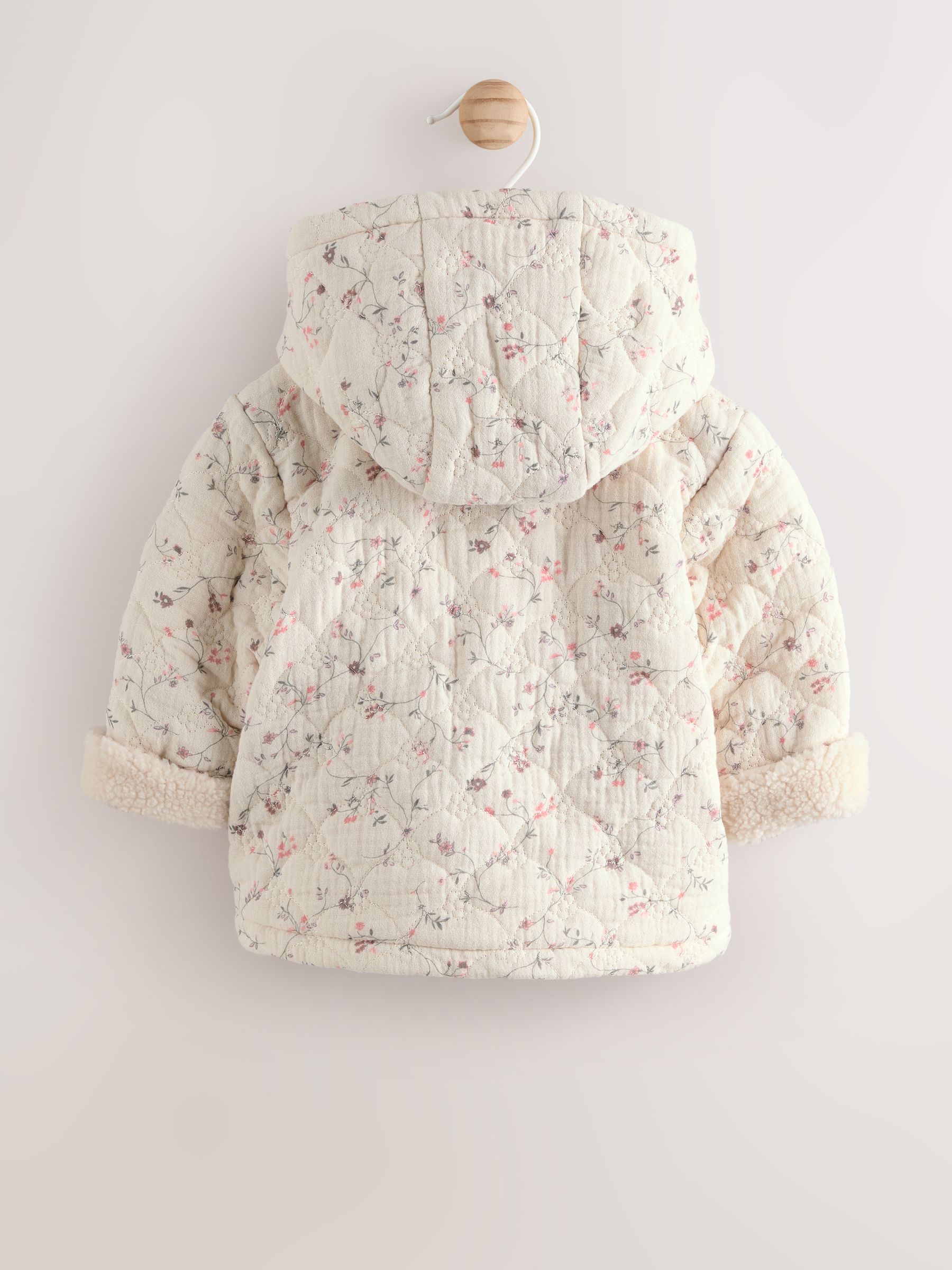 Ecru met bloemenmotief - Baby jas van jersey met kreukeltextuur (0mnd-2jr)