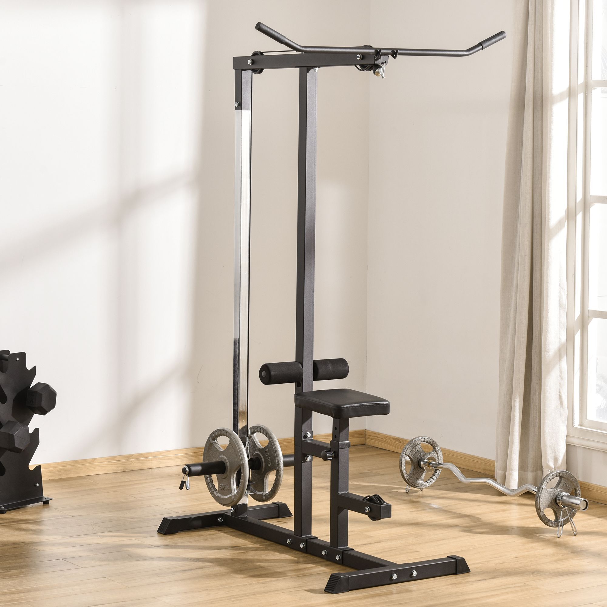 HOMCOM Kraftstation Ideales Training für verschiedene Muskelgruppen, 3 Höhenpositionen Schwarz 107 x 120 x 190 cm (BxTxH)