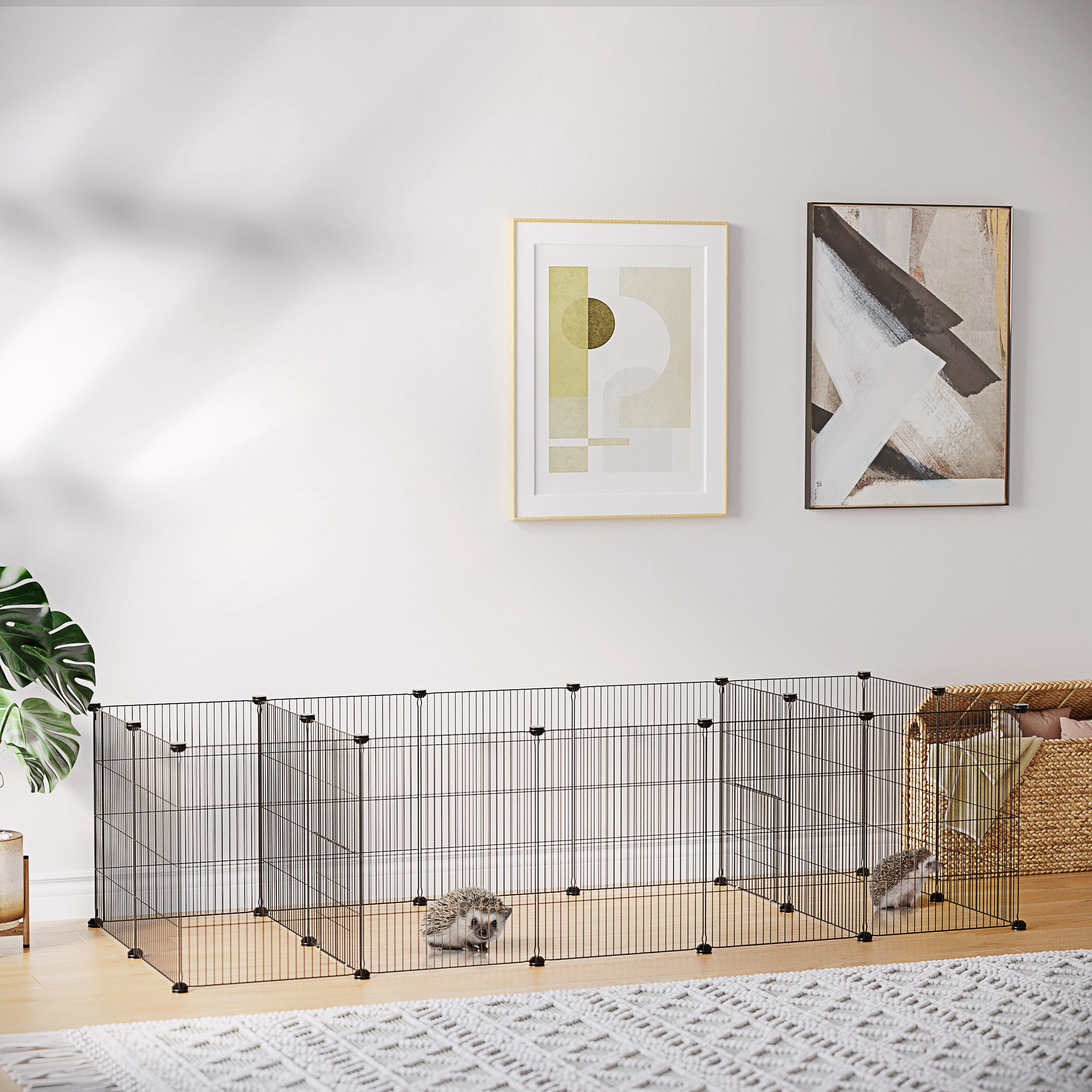 PawHut Kleintierauslauf mit Mesh-Platten schwarz 175L x 70B x 45H cm