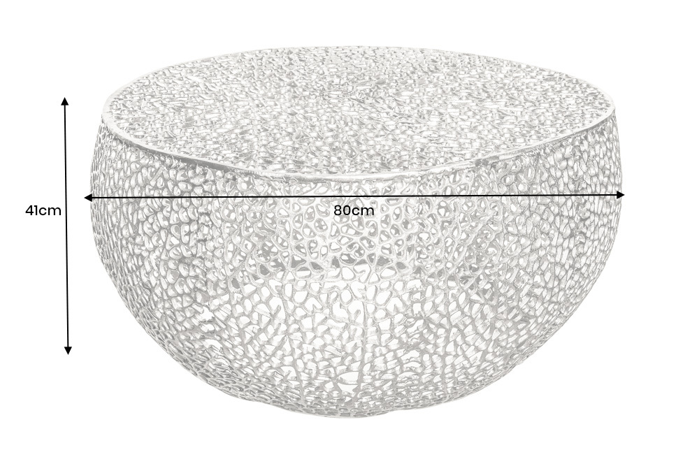 Filigraner Couchtisch LEAF 80cm silber Metall handmade Blatt-Design