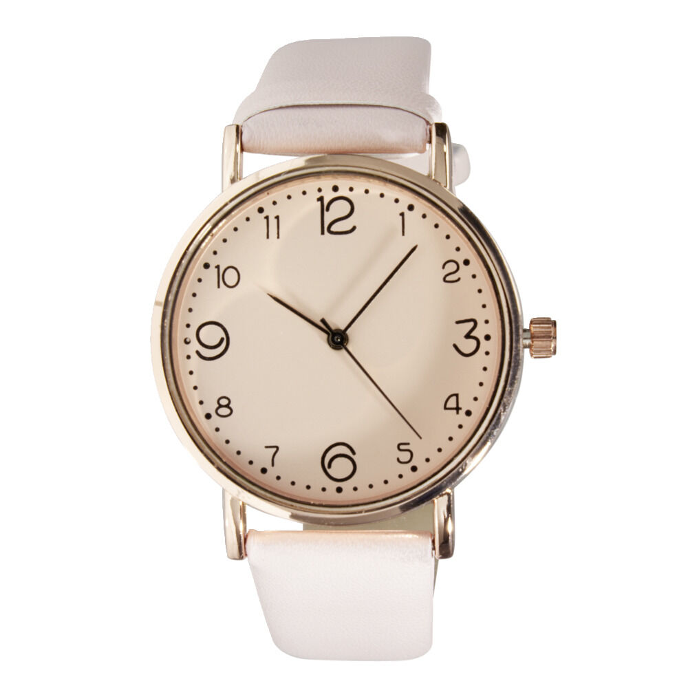 Montre femme cadran rond acier doré bracelet simili Ø3,5xH23cm (4 modèles)