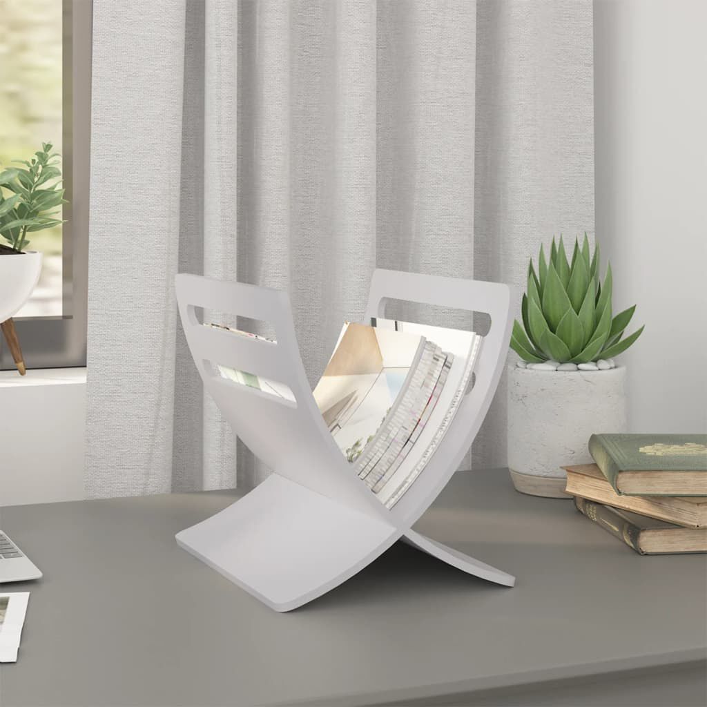 vidaXL Houten krantenrek wit