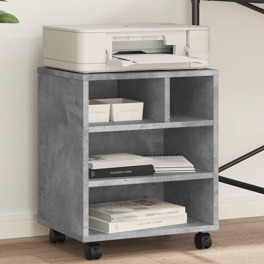 vidaXL Printerstandaard met wielen betongrijs 41x32x48 cm