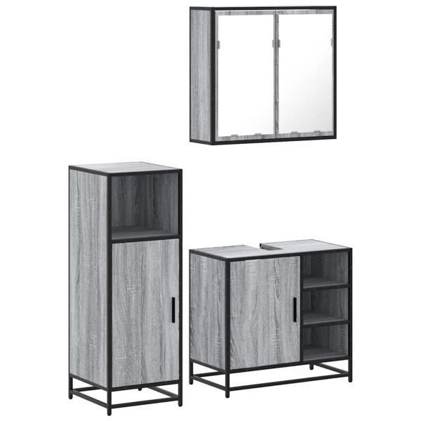 Móvel de WC vidaXL 3 Peças Madeira Processada Cinza Sonoma - 2191781903