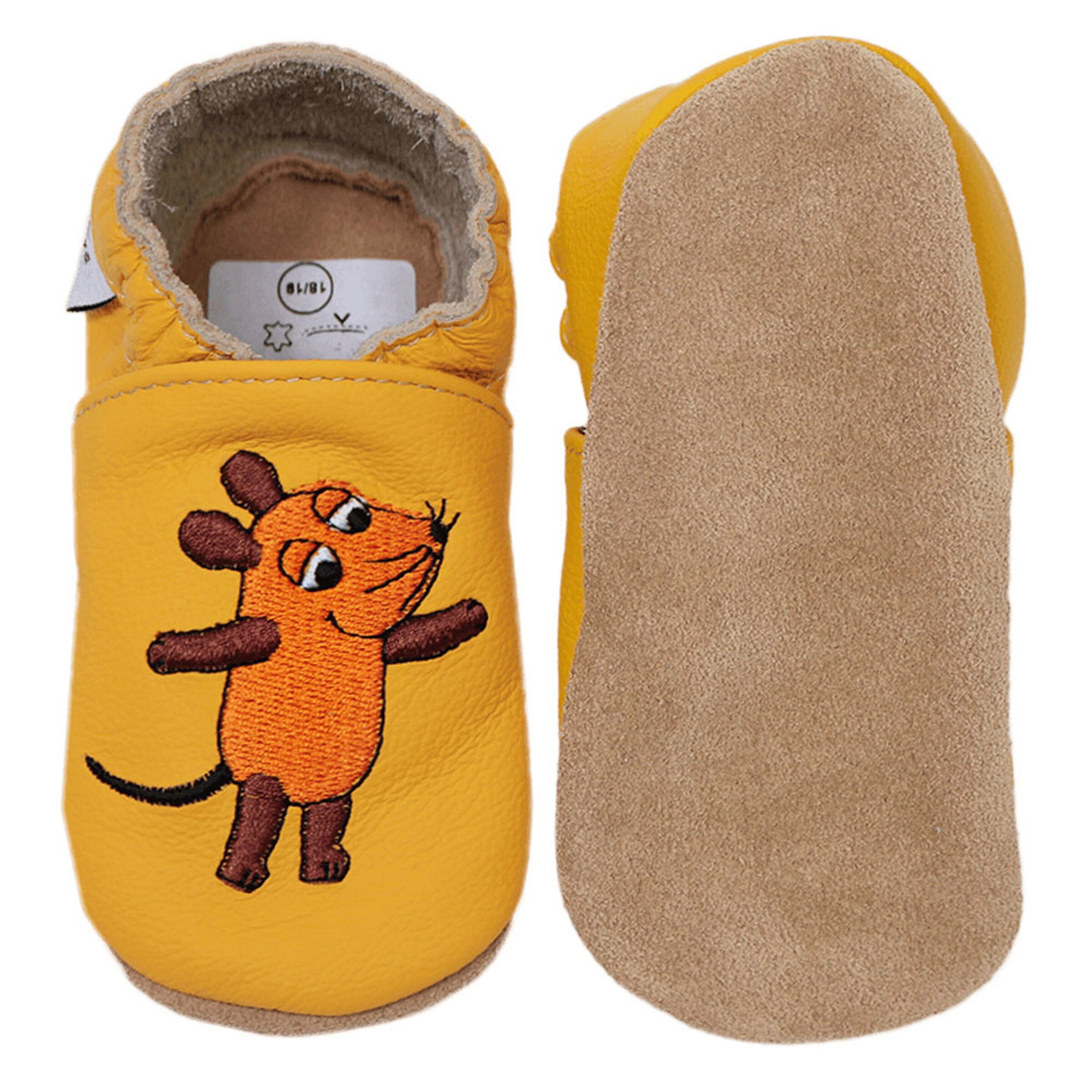 HOBEA-Germany Krabbelschuhe Maus mit Elefant Herz gelb