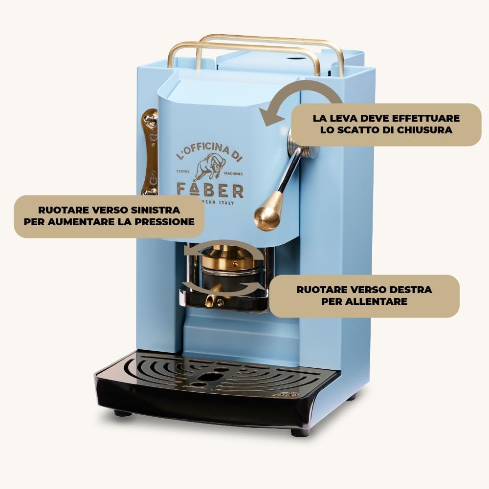 FABER COFFEE MACHINES | Modèle Pro Total Inox Deluxe | Machine à café à dosettes ese 44mm | Pressacialda en laiton réglable | électrovanne de série (laiton)
