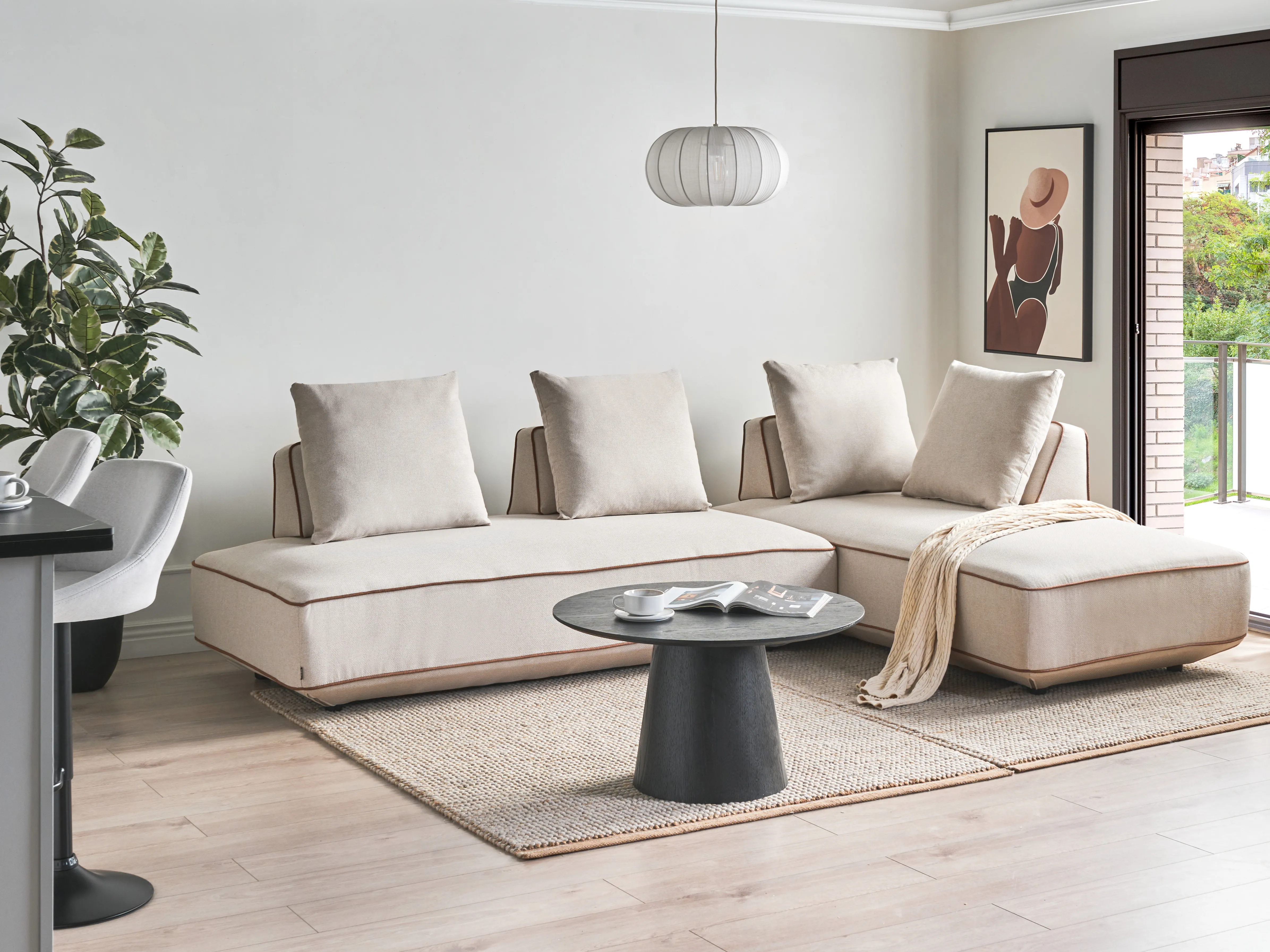Chaise longue SEILLANS Stof Lichtbeige