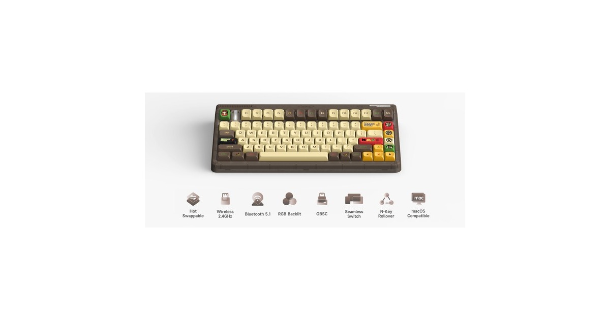 IqunixOG80 Happy Ape Wireless Mechanical Keyboard, gaming toetsenbord  (Zwart, US lay-out, TTC Holy Panda, RGB leds, 80% (TKL), Hot-swappable, PBT, 2.4GHz | Bluetooth 5.1 | USB-C)
