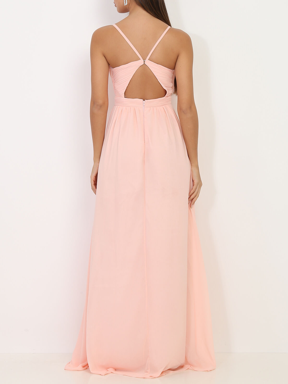 Robe longue à décolleté drapé- Rose