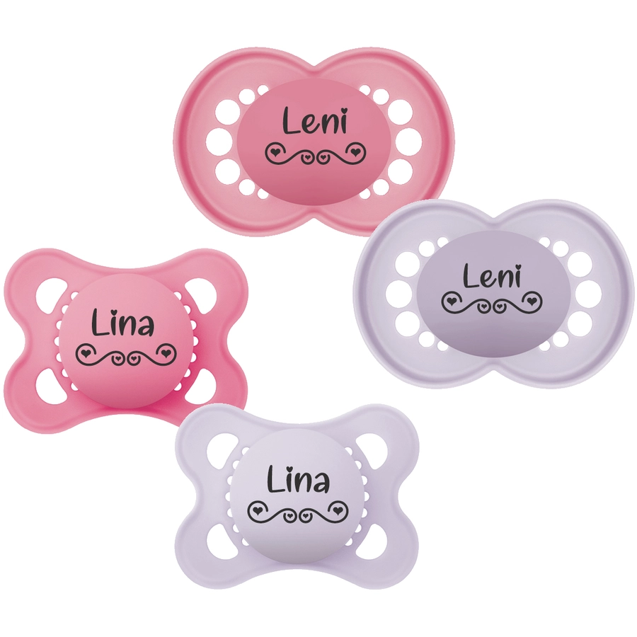 Schnullireich Schnuller mit Namen  Namensschnuller MAM Pure Love – 2er Set (Mädchen) Rosa