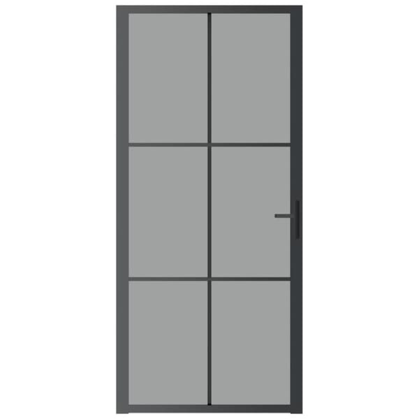 vidaXL Innerdør 93x201,5 cm svart ESG glass og aluminium