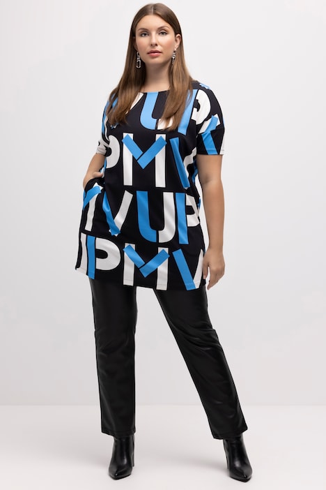 Longshirt, Schriftmotiv, A-Linie, Rundhals, 3/4-Arm