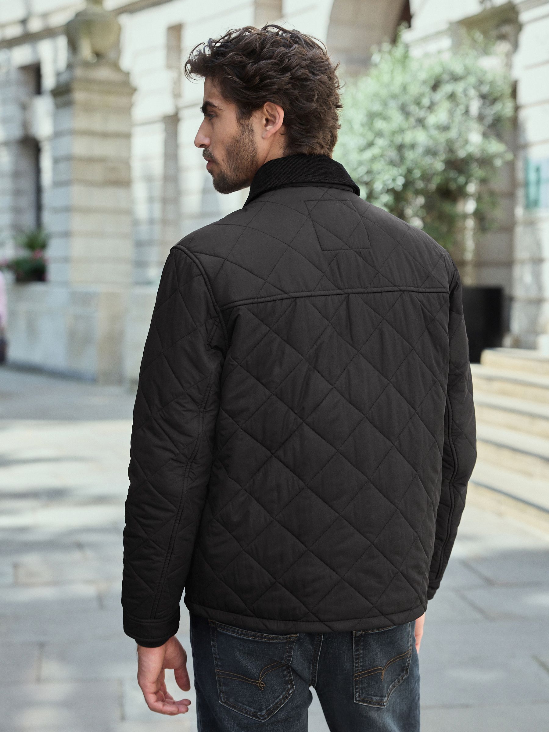 Zwart - Regenbestendige corduroy colbert met schuine doorgestikte ruit