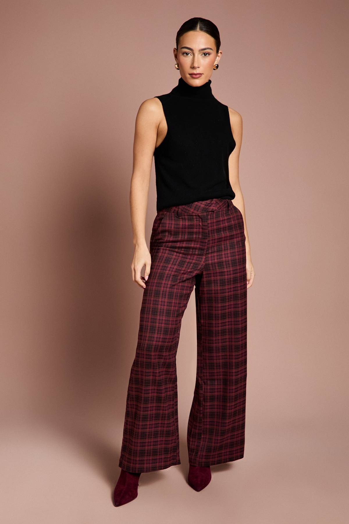 Coast Pantalon Formel à Carreaux Premium Lisa Tan