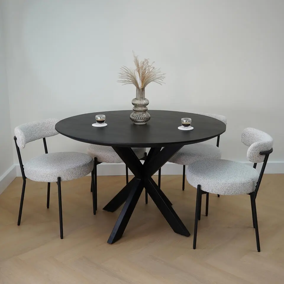 QUVIO Eettafel Sofia – Rond – Ø120 – Kruispoot – Mangohout – Zwart