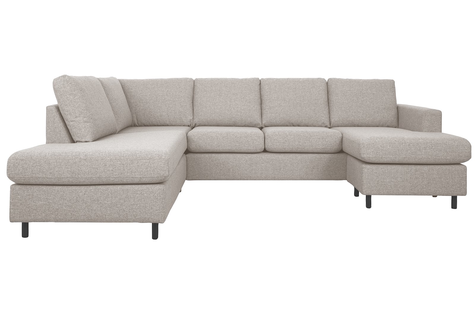 Oslo Plus U-sofa Åpen ende venstre med 2-seter og sjeselong høyre. Tekstil Hygge 11 Beige med sorte ben