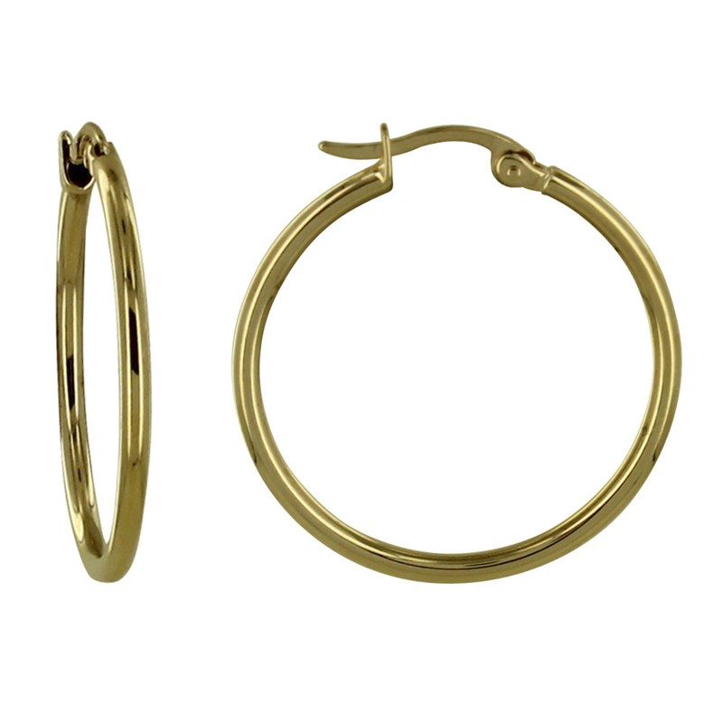 Boucles d'Oreilles Plaqué Or Moyennes Créoles Rondes 3cm
