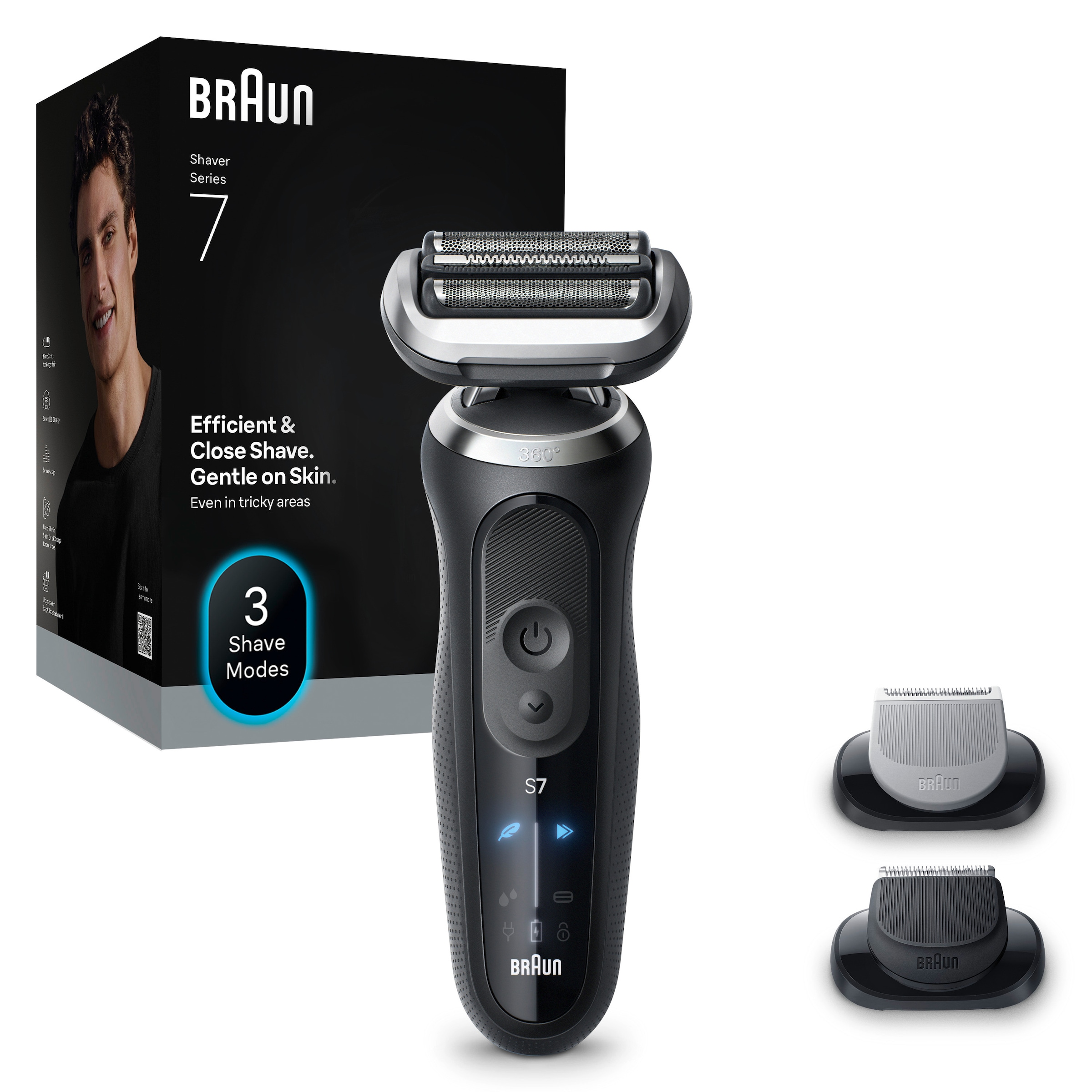 Braun Elektrorasierer »Series 7 72-N1620s« 2 Stk. Aufsätze Bis zu 60 Min Akku, +2 Aufsätze, 100% wasserdicht, Made in Germany