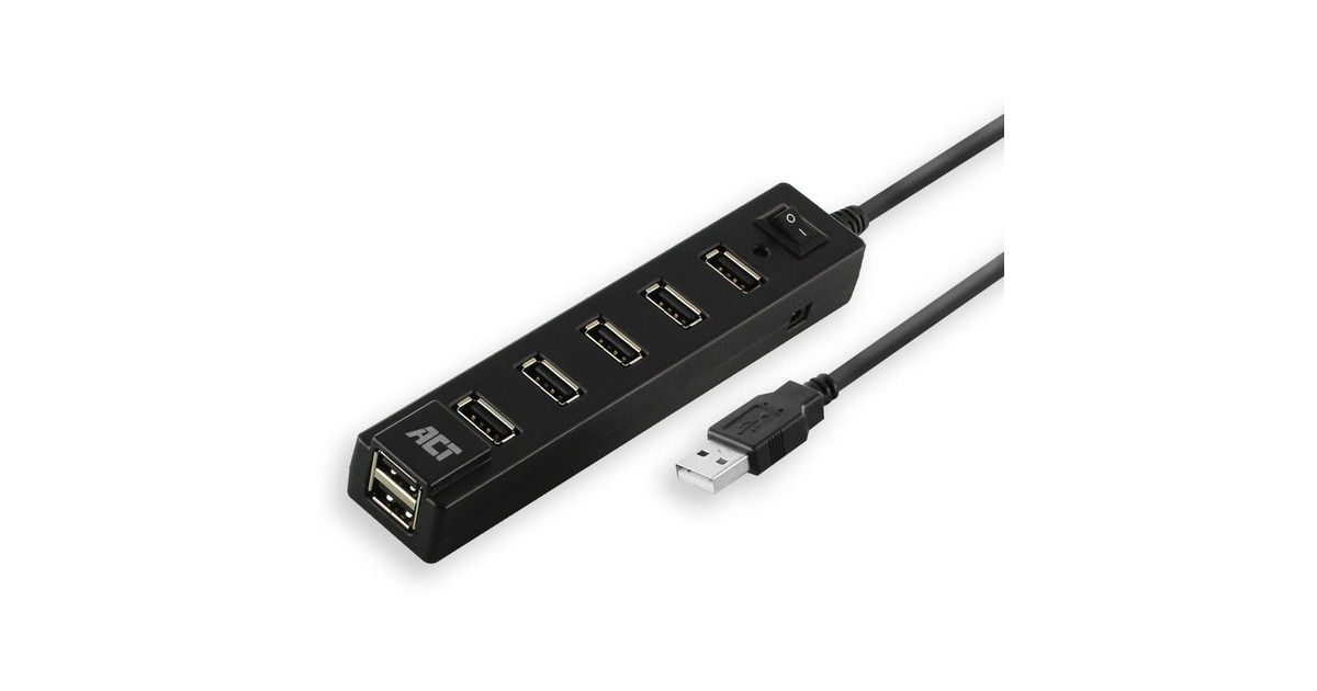ACT ConnectivityUSB Hub 7 port met aan- en uit schakelaar usb-hub  (Zwart)