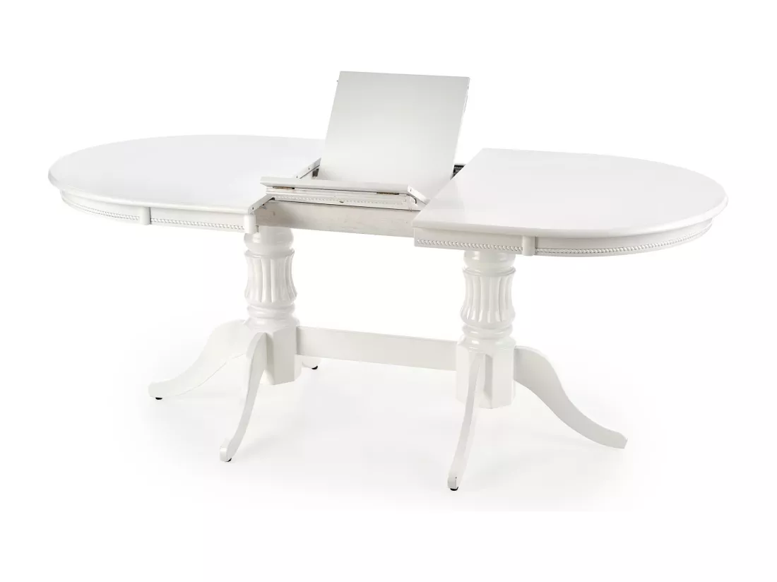 Table de salle à manger extensible blanche avec structure en bois massif Roma