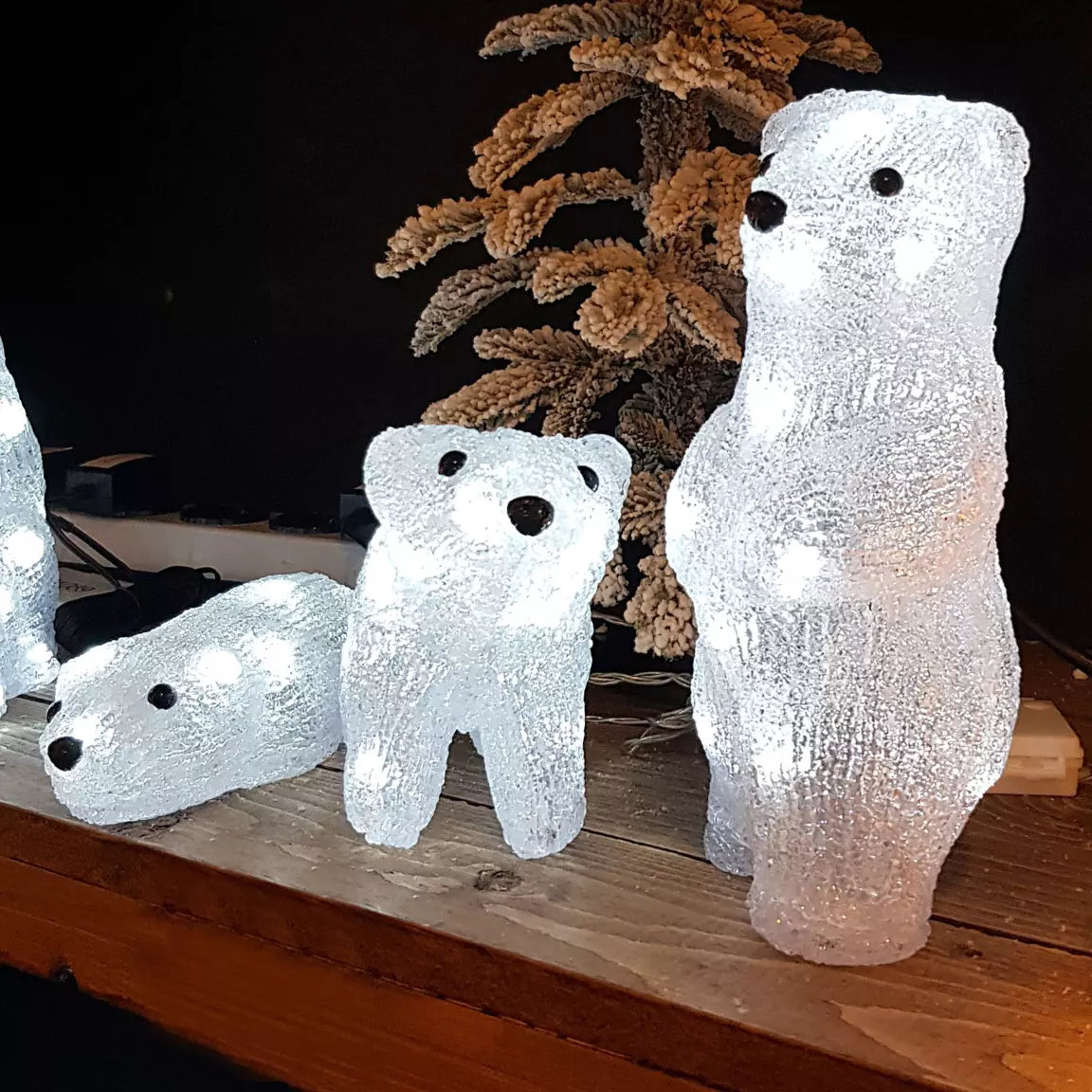 Famille d'ours lumineux à piles 16 LED (H26 cm) Blanc froid