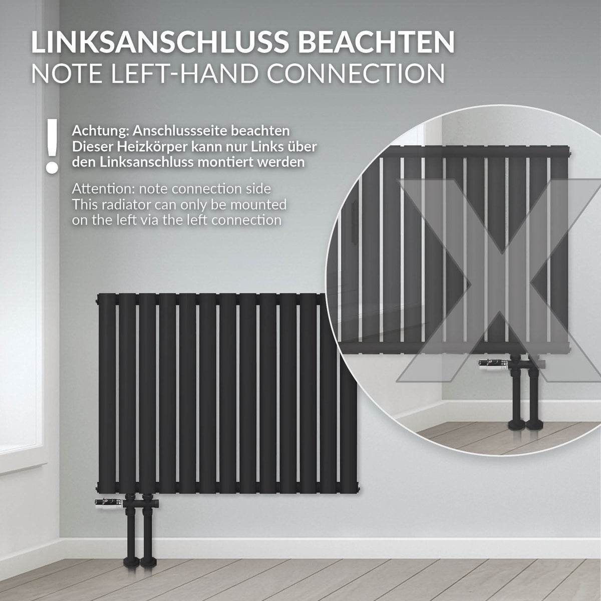 LuxeBath Paneelradiator, Enkellaags, 600x780 mm, Matzwart, Horizontale radiator met ovale buizen, Design badkamerradiator met zijaansluiting, Verwarming woonkamer/badkamer, Design buisradiator