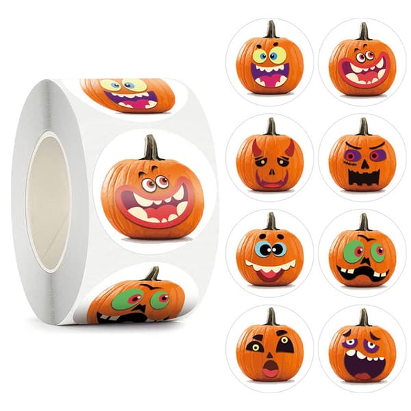 INF Halloween-klistremerker med gresskar 1 rull/500 stk Oransje