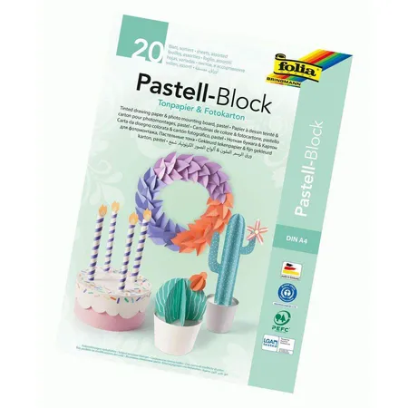 Folia Pastell Block mit je 10 Blatt Tonpapier und Fotokarton, DIN A4, farbig sortiert