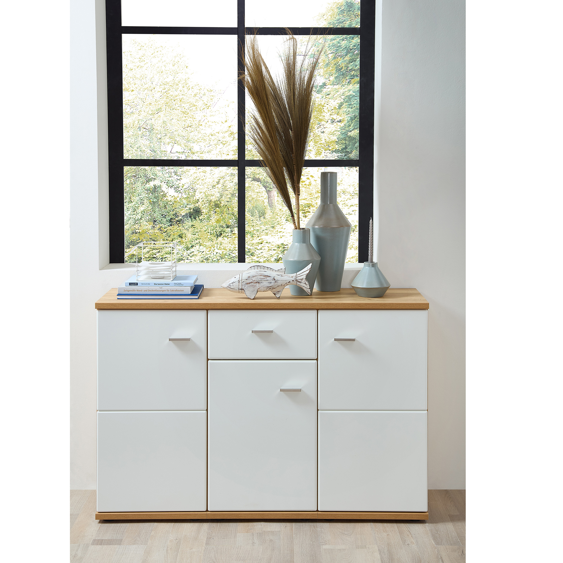 Sideboard - weiß-Risseiche - 135 cm