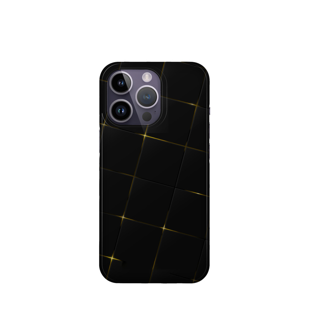 iPhone 14 Pro Kunststoff Hülle Glitzer Karo - Schwarz