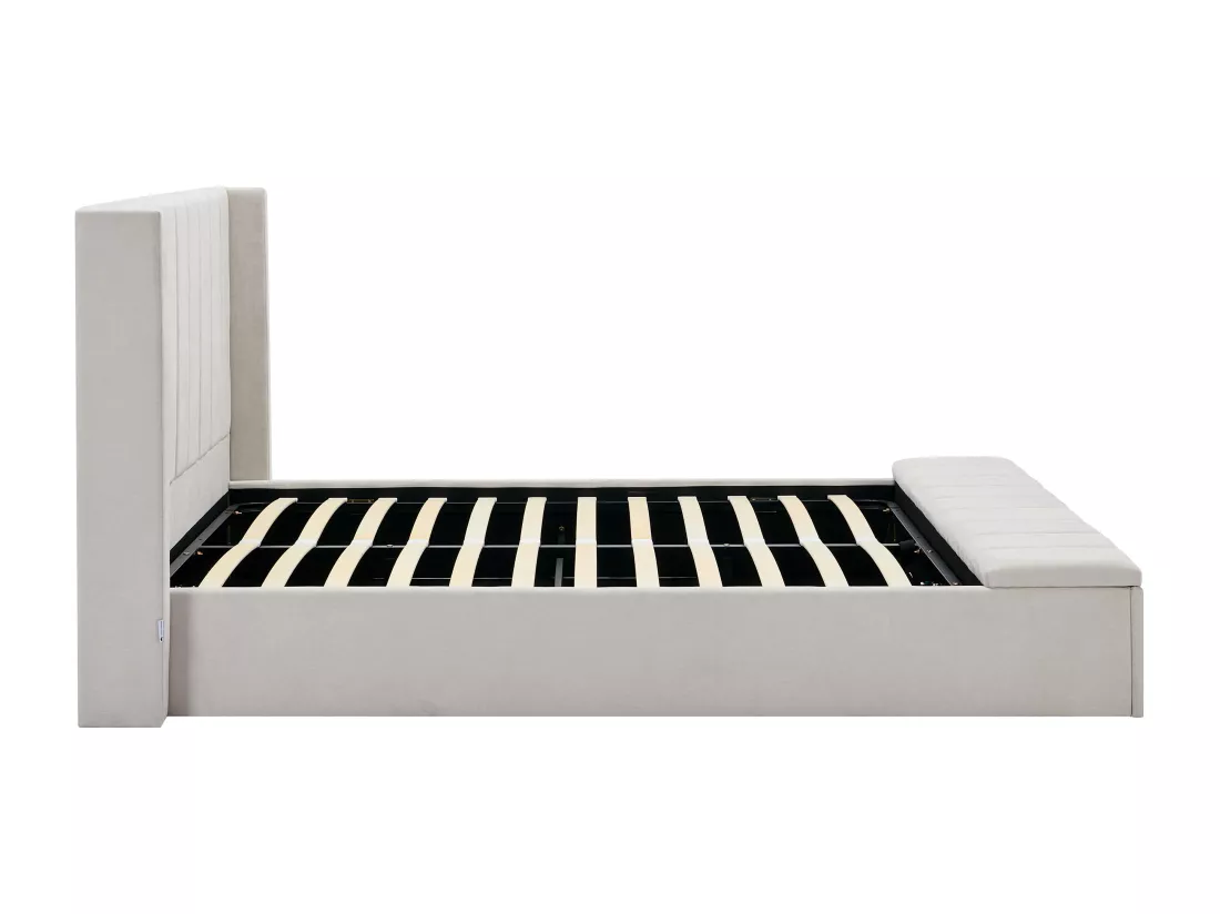 Lit coffre 160 x 200 cm avec banc - Tissu - Beige - DOUINO