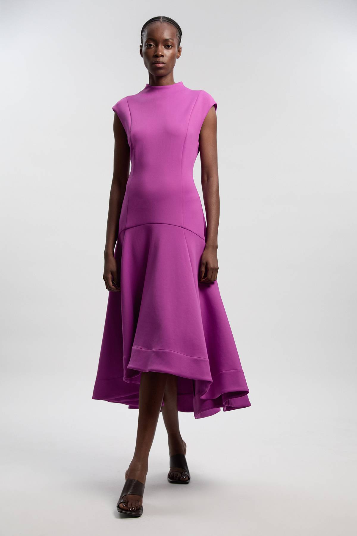 KarenMillen Robe Maxi Tissée à Ourlet Volants et Effet Scuba