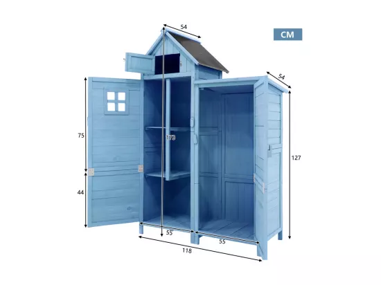 Abri de jardin en bois de sapin - remise à outils avec 2 étagères intégrées - H 173 cm - toit imperméable en PVC - Vert