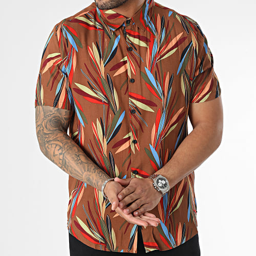 Chemise Manches Courtes Floral Marron