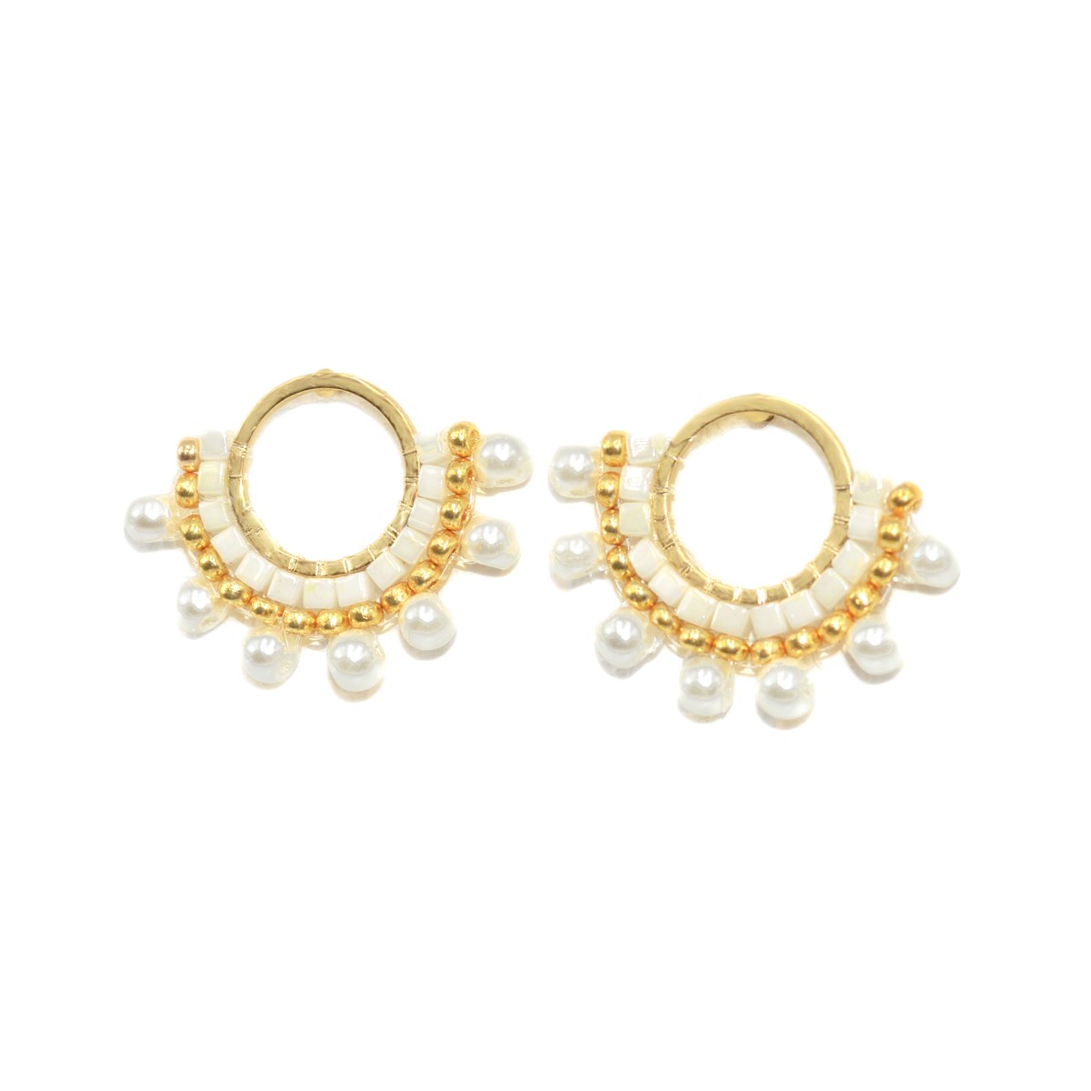 Boucles d'oreilles puces perles tisssées mains miyuki/nacre-Doré à l'or fin