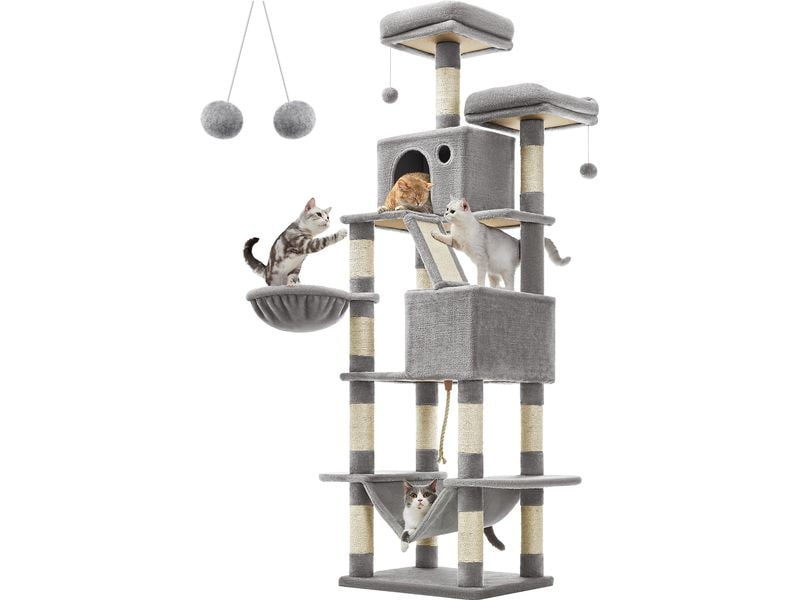 Feandrea Kratzbaum XXL 206 cm, Grau/Beige Kuscheliges Katzenhaus