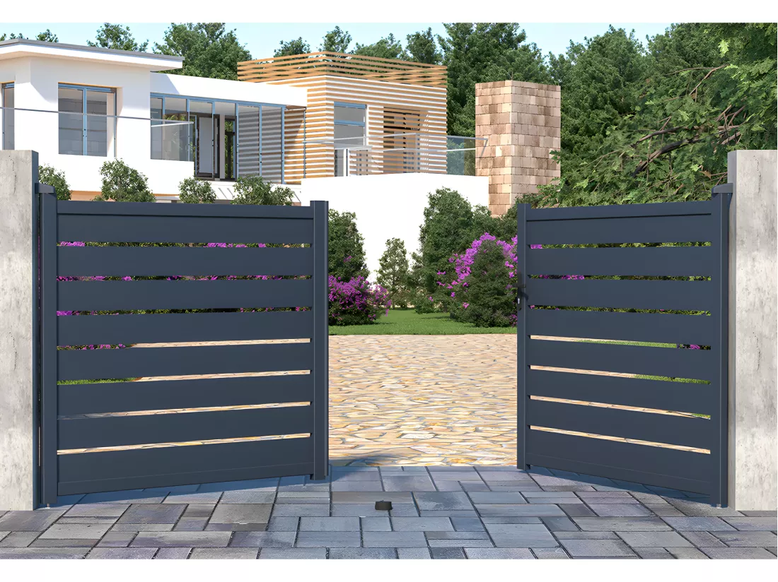 Portail battant aluminium ajouré L355 x H166 cm anthracite - PRIMO