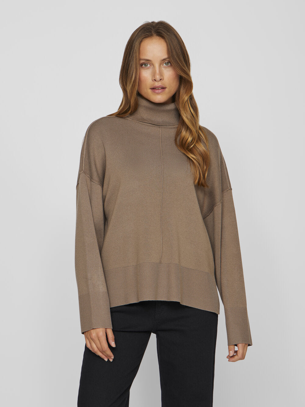 Vila  Viostria Rollneck L/S striktrøje - Fossil