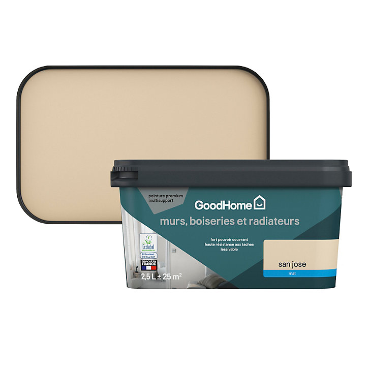 Peinture intérieure couleur murs, boiseries et radiateurs GoodHome mat san jose beige 2.5L