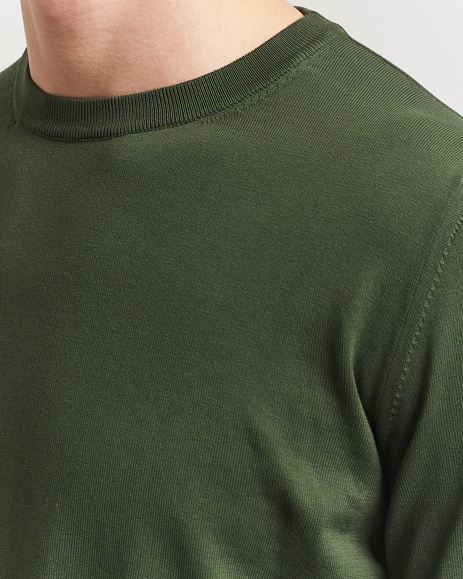 Canali Cotton Crew Neck Pullover Dark Green